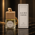 AURI No.8 alcohol-free car diffuser with white gift box on dark marble, inspired by Dior Pure Poison